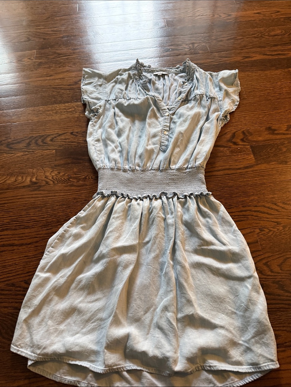 Rails Light Blue Smocked-Waist Flutter Sleeve Dress